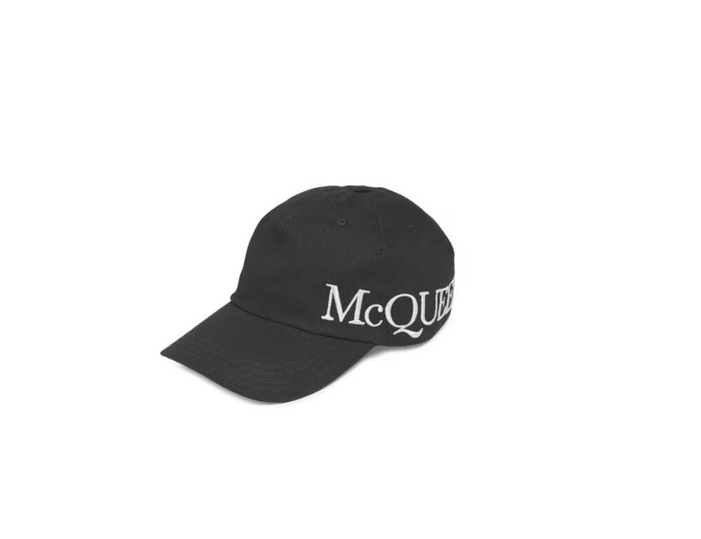 $595 NWT McQueen Black Bold Embroidered Logo 100% Cotton Baseball Cap Size S